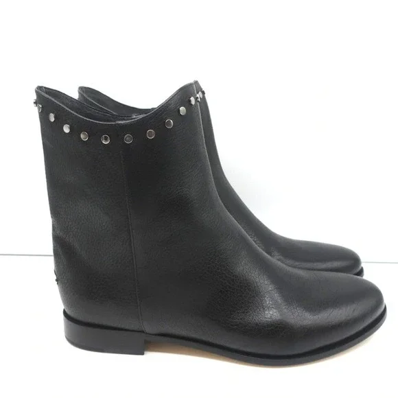 Jimmy Choo Marco Flat Ankle Boots Black Studded Leather Size 37 NEW - Picture 3 of 10